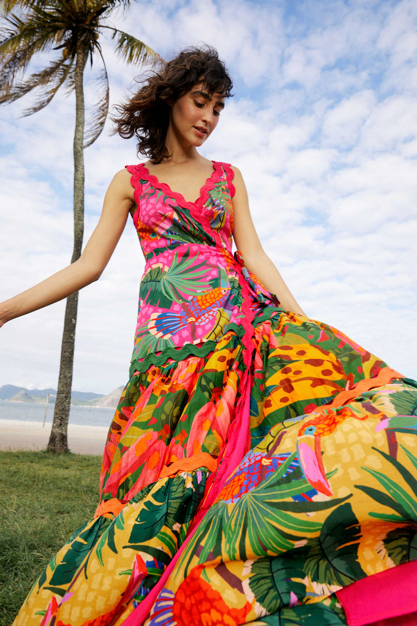 WRAP MAXI DRESS | Mixed Painted Toucans Print – FARM Rio